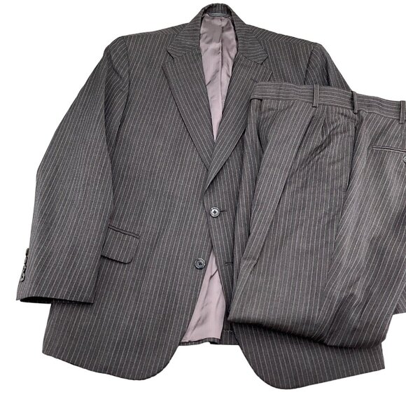 Tom James Suit Men 40 35W 28.5L Brown Pink Stripe Bespoke Classic Wool Union USA - Picture 1 of 16